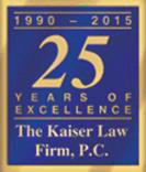 Logo Recognizing The Kaiser Law Firm, P.C.'s 25 years of excellence